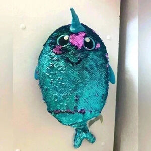 Narwal Plush Blue Purple Flip Sequined Shimmer Stuffed Animal Whale Toy